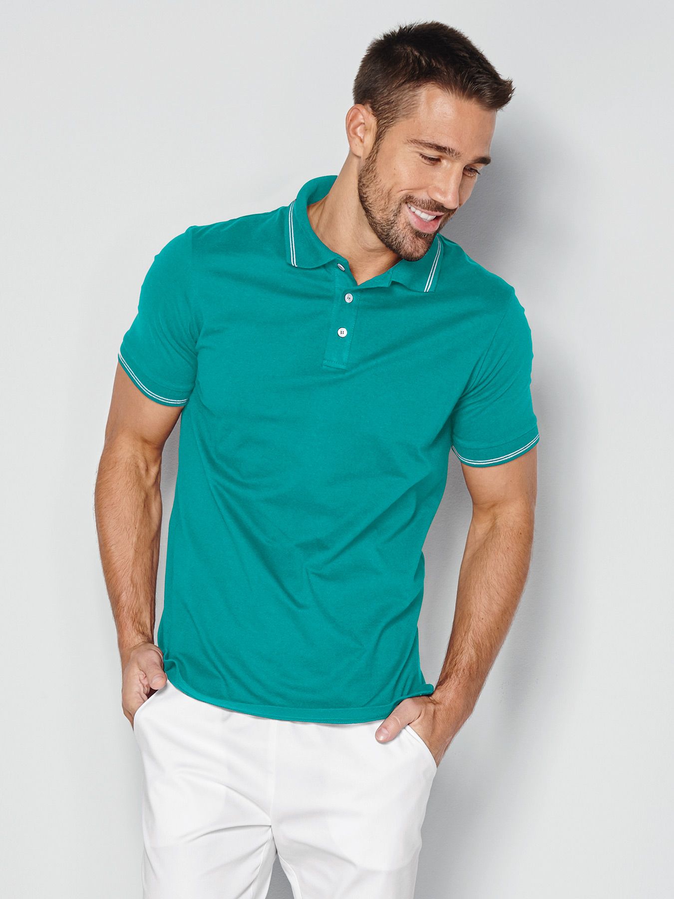 Unisex-Poloshirt, Piqué - mit Streifen im Kragen